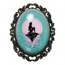 Broche Noire avec Cabochon en Verre Petite Sirène au Soleil Mandala pour la Création de Bijoux Fantaisie - DIY