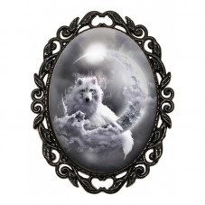 Broche Noire avec Cabochon en Verre Loup Lune pour la Création de Bijoux Fantaisie - DIY