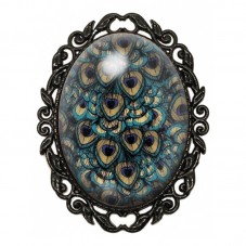 Broche Noire avec Cabochon en Verre Plumes de Paon pour la Création de Bijoux Fantaisie - DIY