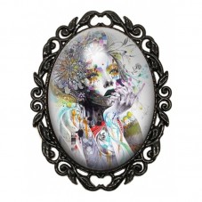 Broche Noire avec Cabochon en Verre Femme Onirique pour la Création de Bijoux Fantaisie - DIY