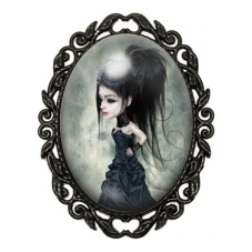 Broche Noire avec Cabochon en Verre Fille Gothique pour la Création de Bijoux Fantaisie - DIY