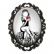 Broche Noire avec Cabochon en Verre Blanche-Neige à la Pomme sur Crânes pour la Création de Bijoux Fantaisie - DIY
