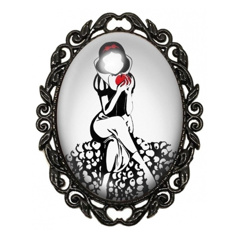 Broche Noire avec Cabochon en Verre Blanche-Neige à la Pomme sur Crânes
