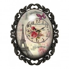 Broche Noire avec Cabochon en Verre Tour Eiffel Horloge et Roses Vintage pour la Création de Bijoux Fantaisie - DIY