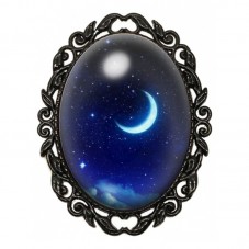 Broche Noire avec Cabochon en Verre Lune pour la Création de Bijoux Fantaisie - DIY