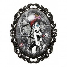 Broche Noire avec Cabochon en Verre Fée Clochette Gothique pour la Création de Bijoux Fantaisie - DIY