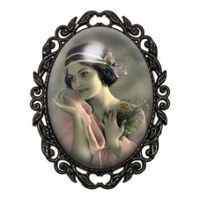 Broche Noire avec Cabochon en Verre Femme Vintage pour la Création de Bijoux Fantaisie - DIY