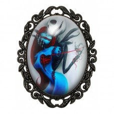 Broche Noire avec Cabochon en Verre Jack et Sally pour la Création de Bijoux Fantaisie - DIY