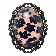 Broche Noire avec Cabochon en Verre Fleurs pour la Création de Bijoux Fantaisie - DIY