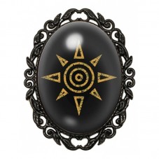 Broche Noire avec Cabochon en Verre Soleil Spiritualité pour la Création de Bijoux Fantaisie - DIY