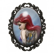 Broche Noire avec Cabochon en Verre La Petite Sirène Princesse Gothique pour la Création de Bijoux Fantaisie - DIY