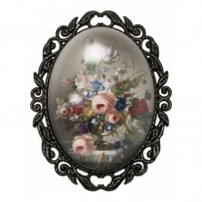 Broche Noire avec Cabochon en Verre Fleurs pour la Création de Bijoux Fantaisie - DIY