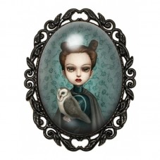 Broche Noire avec Cabochon en Verre Les Contes Macabres pour la Création de Bijoux Fantaisie - DIY