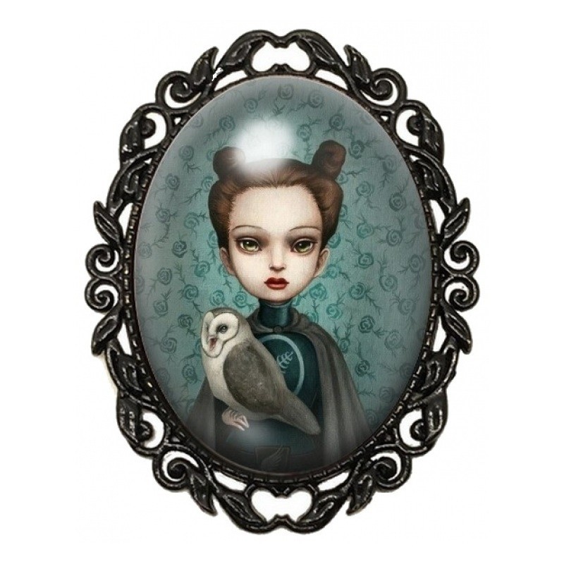 Broche Noire avec Cabochon en Verre Les Contes Macabres