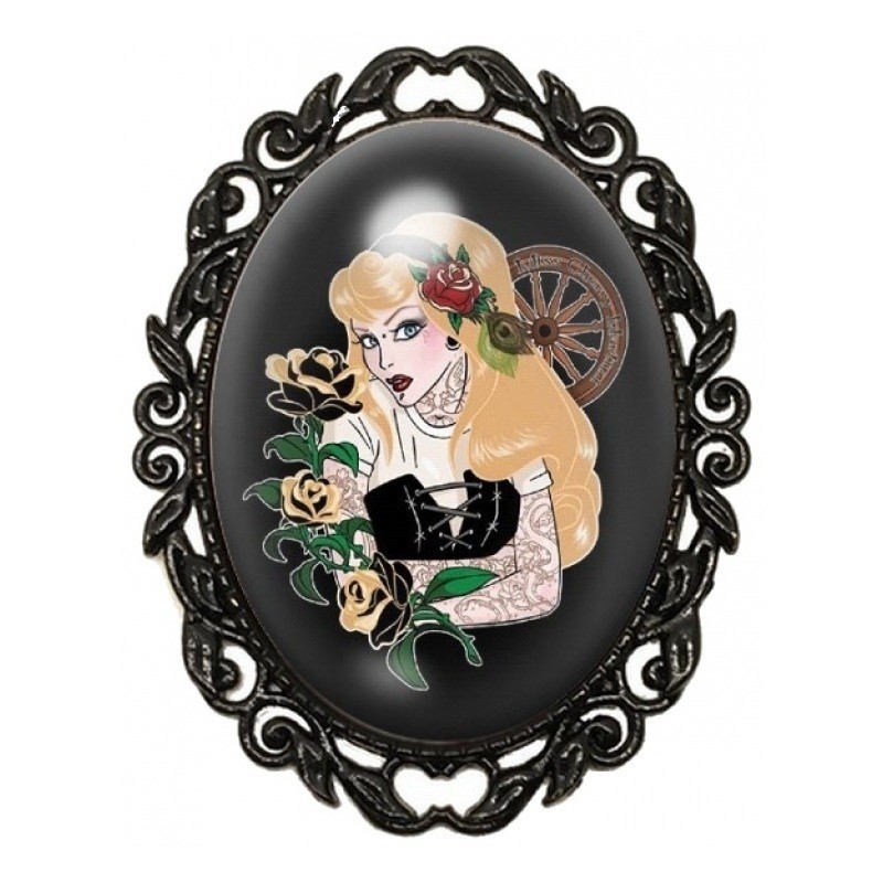 Broche Noire avec Cabochon en Verre Aurore Princesse Gothique