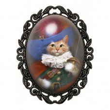 Broche Noire avec Cabochon en Verre Chat Mousquetaire pour la Création de Bijoux Fantaisie - DIY