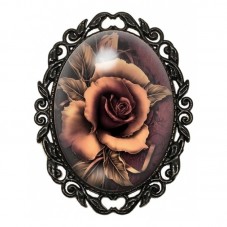 Broche Noire avec Cabochon en Verre Fleur Rose Gothique pour la Création de Bijoux Fantaisie - DIY