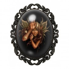 Broche Noire avec Cabochon en Verre Fée aux Ailes de Feuilles Dorées pour la Création de Bijoux Fantaisie - DIY