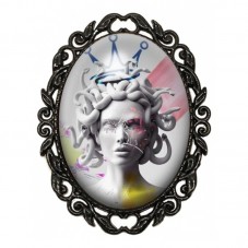 Broche Noire avec Cabochon en Verre Méduse Blanche aux Éclats Néon pour la Création de Bijoux Fantaisie - DIY
