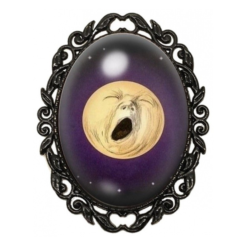 Broche Noire avec Cabochon en Verre Lune
