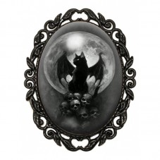 Broche Noire avec Cabochon en Verre Chat Noir Crâne Gothique pour la Création de Bijoux Fantaisie - DIY