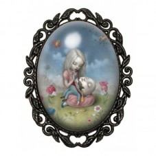 Broche Noire avec Cabochon en Verre Humpty Dumpty pour la Création de Bijoux Fantaisie - DIY