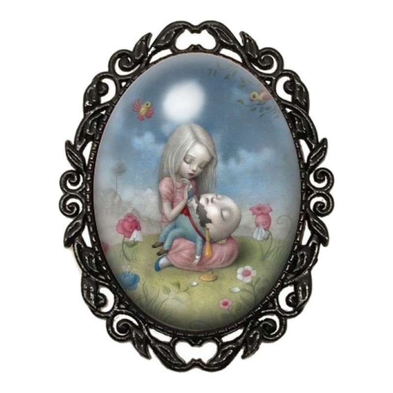 Broche Noire avec Cabochon en Verre Humpty Dumpty