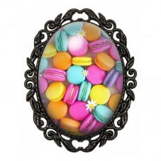 Broche Noire avec Cabochon en Verre Macarons Colorés pour la Création de Bijoux Fantaisie - DIY