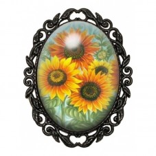 Broche Noire avec Cabochon en Verre Fleurs Tournesol pour la Création de Bijoux Fantaisie - DIY