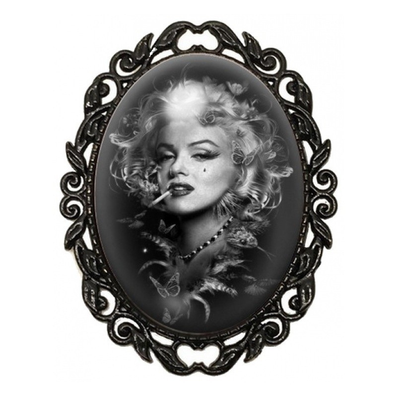 Broche Noire avec Cabochon en Verre Marilyn Monroe