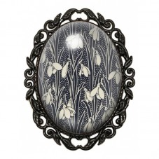 Broche Noire avec Cabochon en Verre Perce-Neige Blancs sur Fond Noir pour la Création de Bijoux Fantaisie - DIY