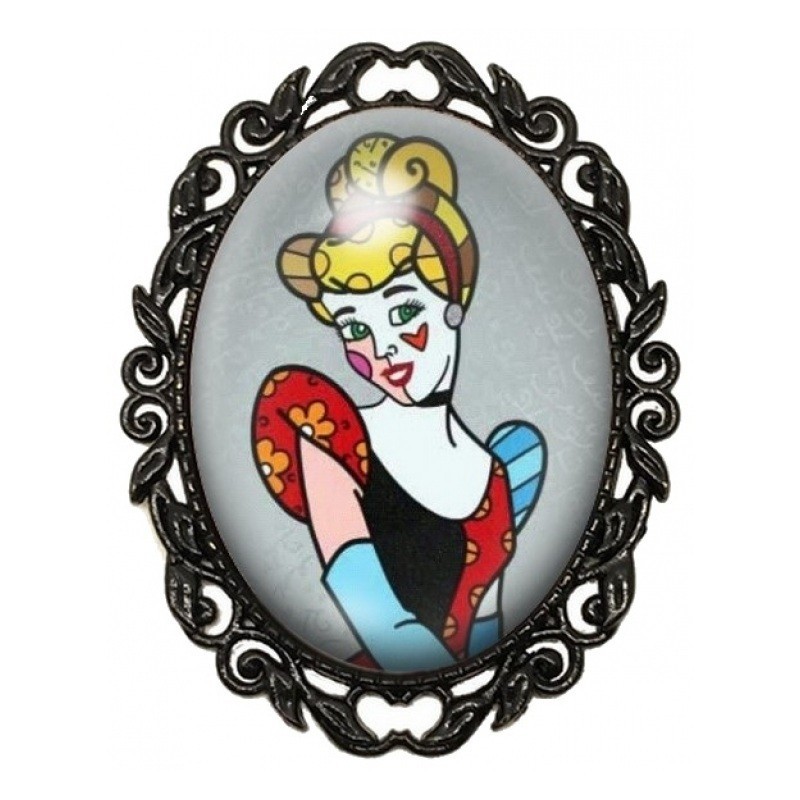 Broche Noire avec Cabochon en Verre Cendrillon Princesse Gothique