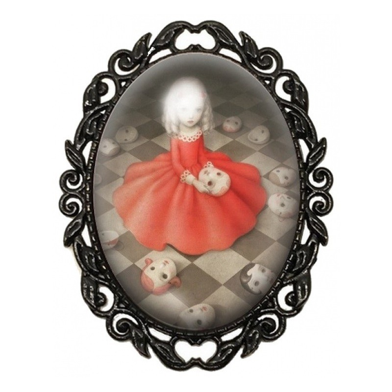Broche Noire avec Cabochon en Verre Petite Fille Masques