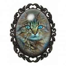 Broche Noire avec Cabochon en Verre Chat aux Yeux Dépareillés pour la Création de Bijoux Fantaisie - DIY