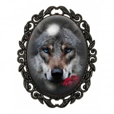 Broche Noire avec Cabochon en Verre Loup pour la Création de Bijoux Fantaisie - DIY