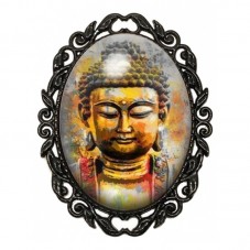 Broche Noire avec Cabochon en Verre Bouddha Doré pour la Création de Bijoux Fantaisie - DIY
