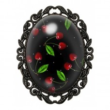 Broche Noire avec Cabochon en Verre Cerises Rétro pour la Création de Bijoux Fantaisie - DIY
