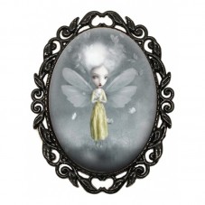 Broche Noire avec Cabochon en Verre Petite Fée Papillon pour la Création de Bijoux Fantaisie - DIY