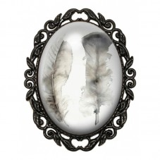 Broche Noire avec Cabochon en Verre Plumes Blanches pour la Création de Bijoux Fantaisie - DIY