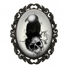 Broche Noire avec Cabochon en Verre Corbeau Crâne Gothique pour la Création de Bijoux Fantaisie - DIY