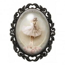 Broche Noire avec Cabochon en Verre Ballerine Étoile Vintage pour la Création de Bijoux Fantaisie - DIY