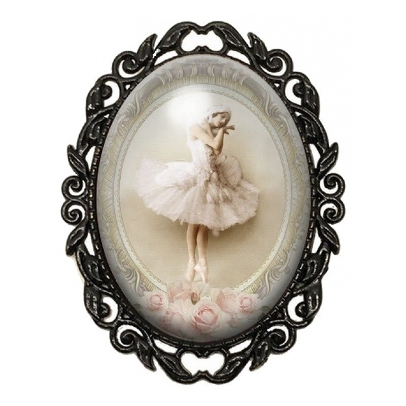 Broche Noire avec Cabochon en Verre Ballerine Étoile Vintage