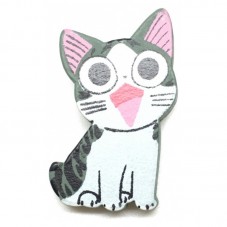 Broche Chat en Bois Peint aux Grandes Oreilles Roses pour la Création de Bijoux Fantaisie - DIY
