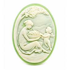 Camée Femme Ange et Enfant Vert Ivoire 30x40mm pour la Création de Bijoux Fantaisie - DIY