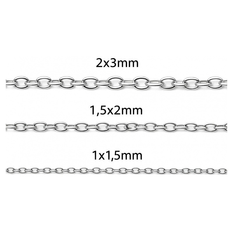 10 Mètres de Chaine à Mailles en Acier Inoxydable Argenté 2x3mm, 1.5x2mm, 1x1.5mm