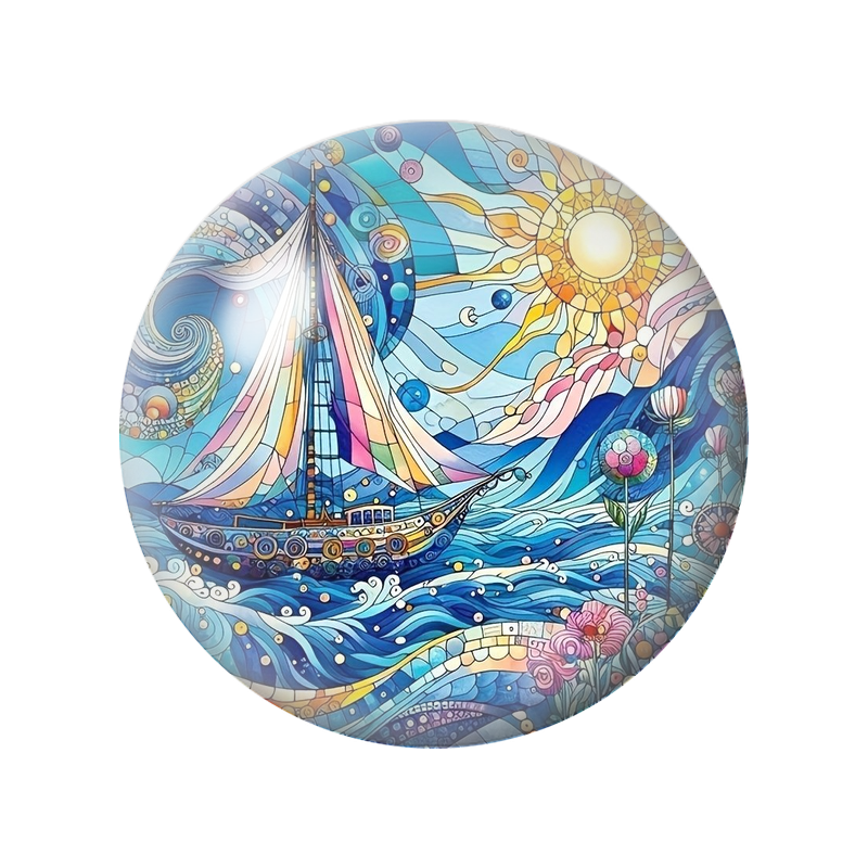 Cabochon en Verre Illustré Voilier Mosaïque aux Voiles Colorées 12 à 25mm pour la Création de Bijoux Fantaisie - DIY