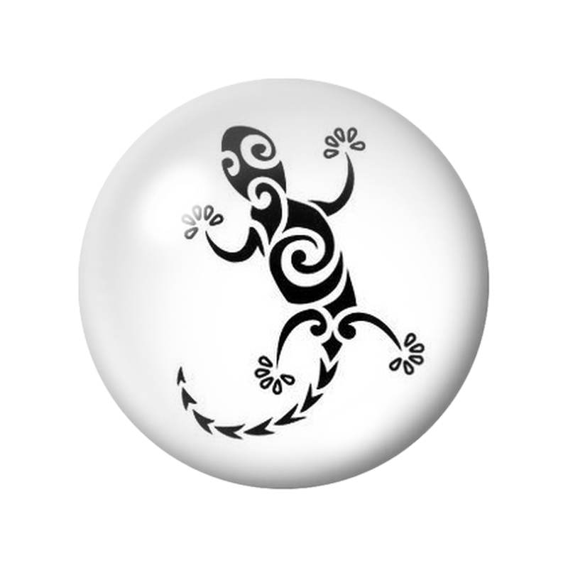 Cabochon en Verre Illustré Gecko Tribal Noir 12 à 25mm