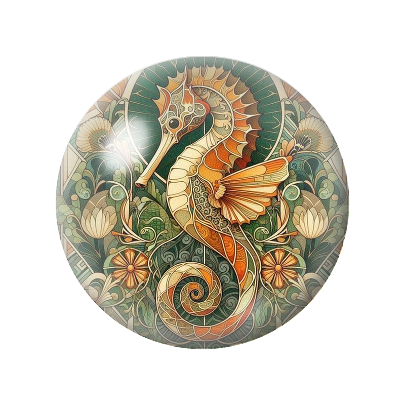 Cabochon en Verre Illustré Hippocampe Art Nouveau 12 à 25mm pour la Création de Bijoux Fantaisie - DIY