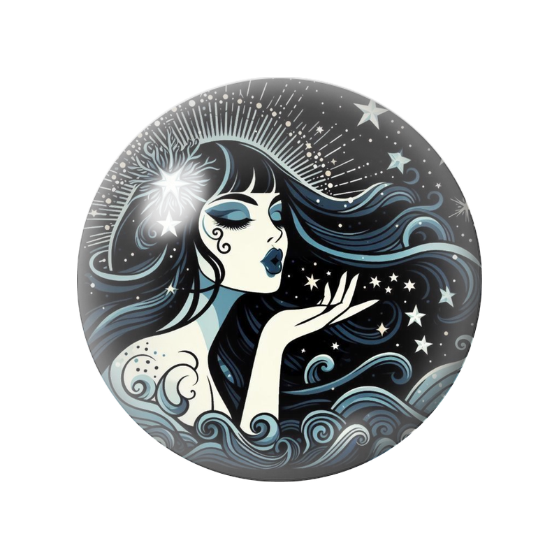 Cabochon en Verre Illustré Déesse Marine aux Étoiles 12 à 25mm