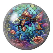 Cabochon en Verre Illustré Poisson Ornemental aux Fleurs 12 à 25mm pour la Création de Bijoux Fantaisie - DIY